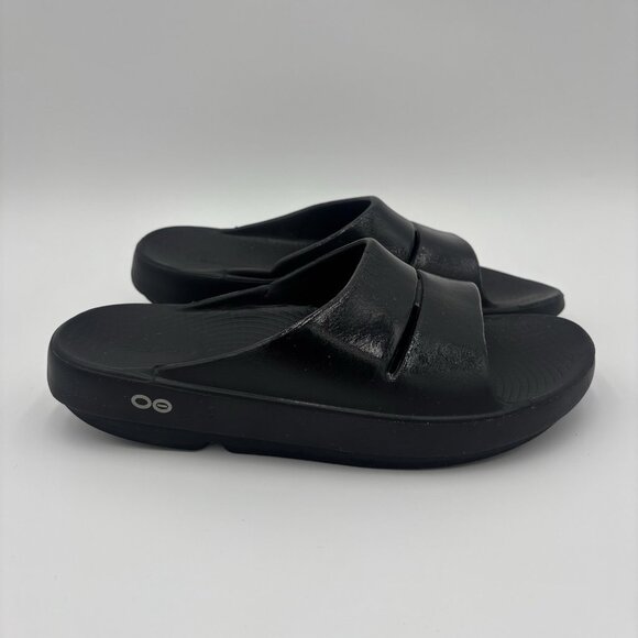 OOFOS OOahh Luxe Slides Black Slip On Comfort Recovery Sandals Women's Size 9 - Picture 6 of 9